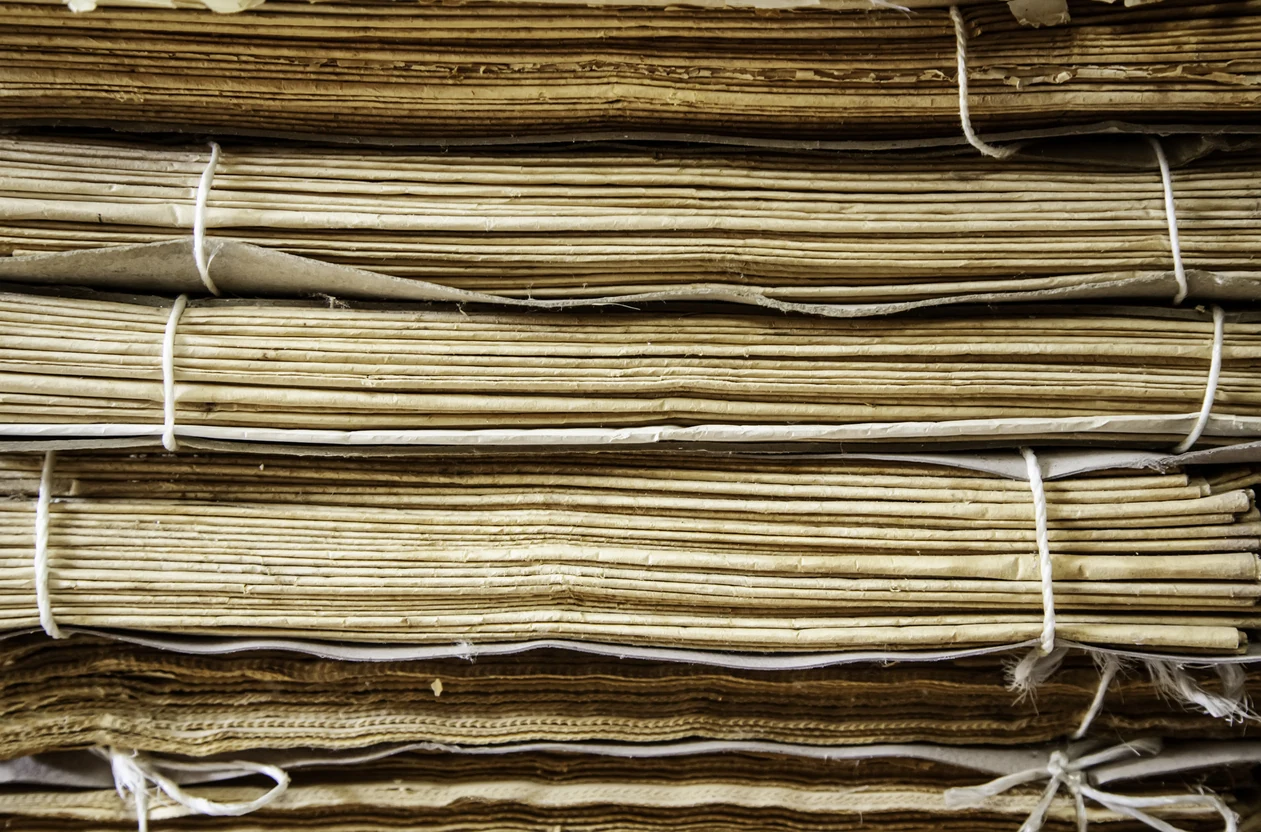 Bundled historical records preserved in an archive